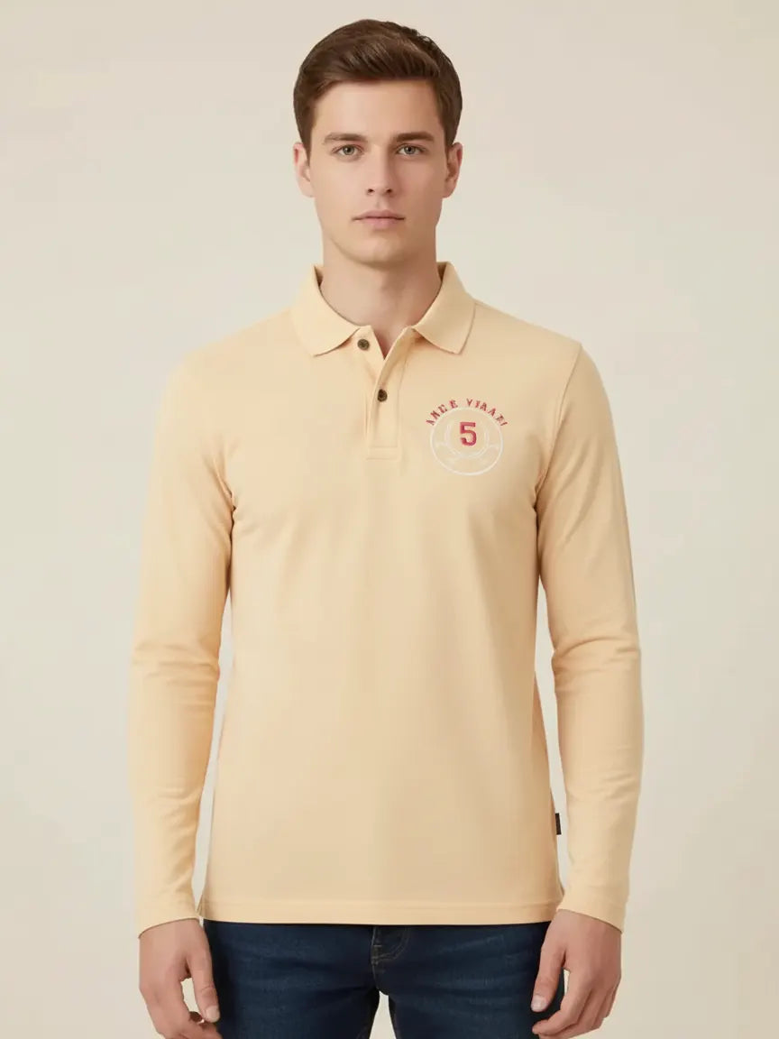 Louis Vicaci Long Sleeve P.Q Polo Shirt For Men-Light Peach-LVS02