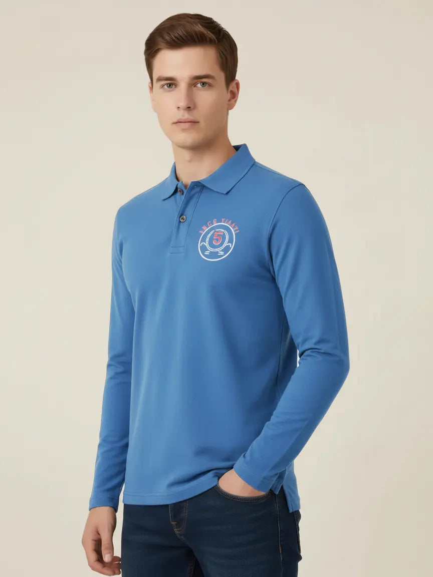 Louis Vicaci Long Sleeve P.Q Polo Shirt For Men-Blue-LVS03