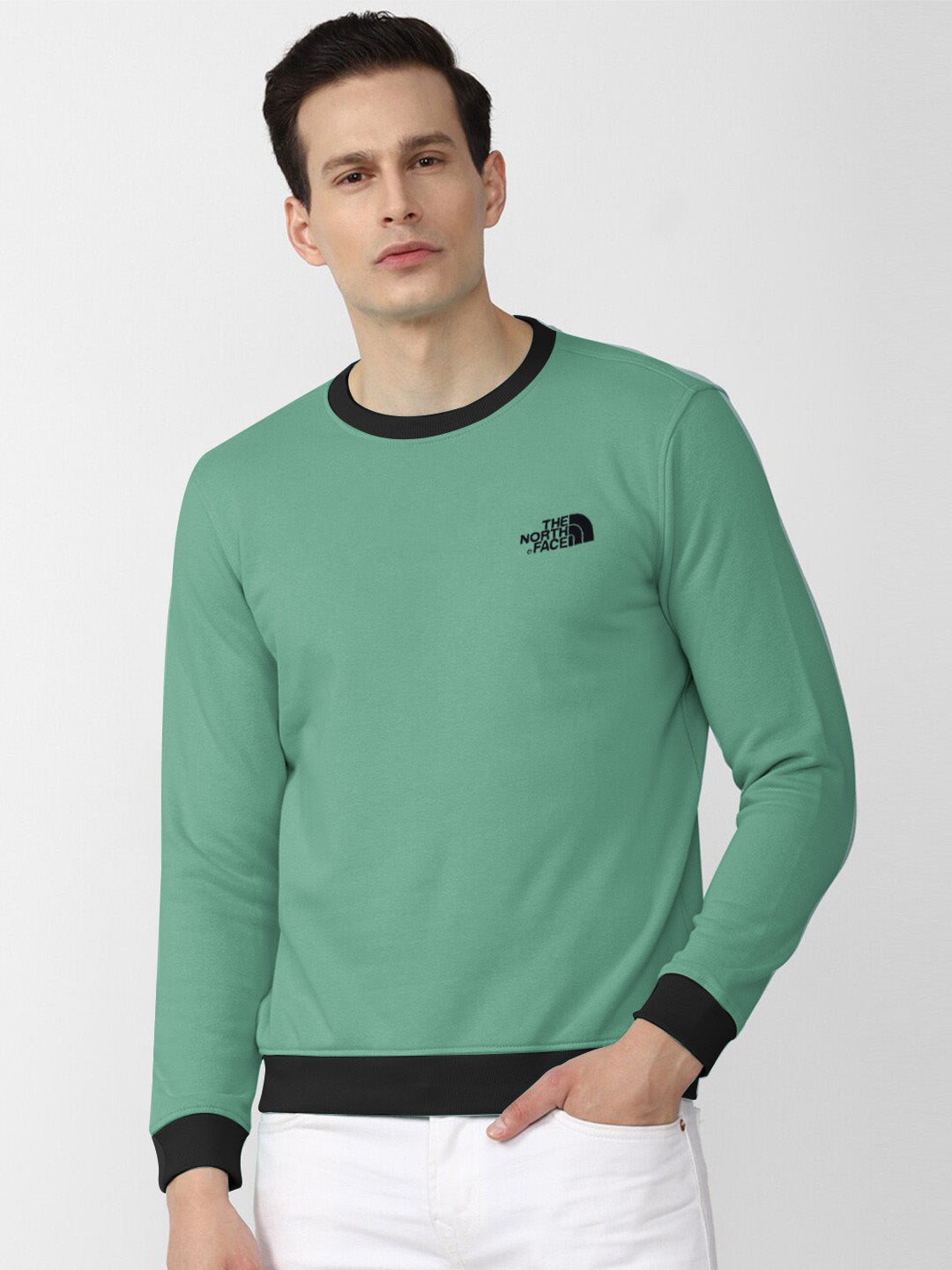 TNF Fleece Funky Style Sweatshirt For Men-Light Green with Black-BE2407