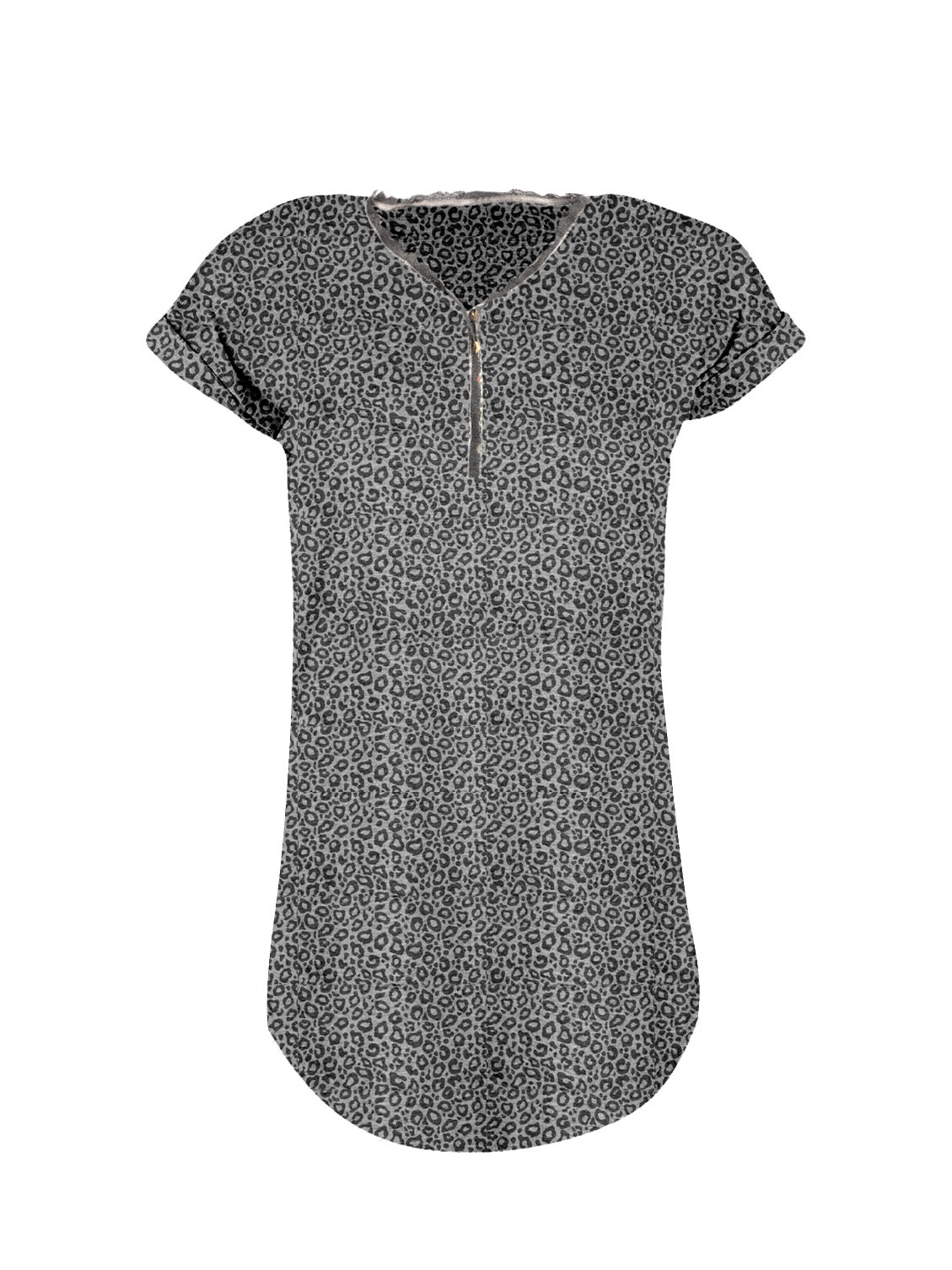 Terranova Curved Long Hem T Shirt For Women-Black & Grey Allover Print-BE1484/BR13731