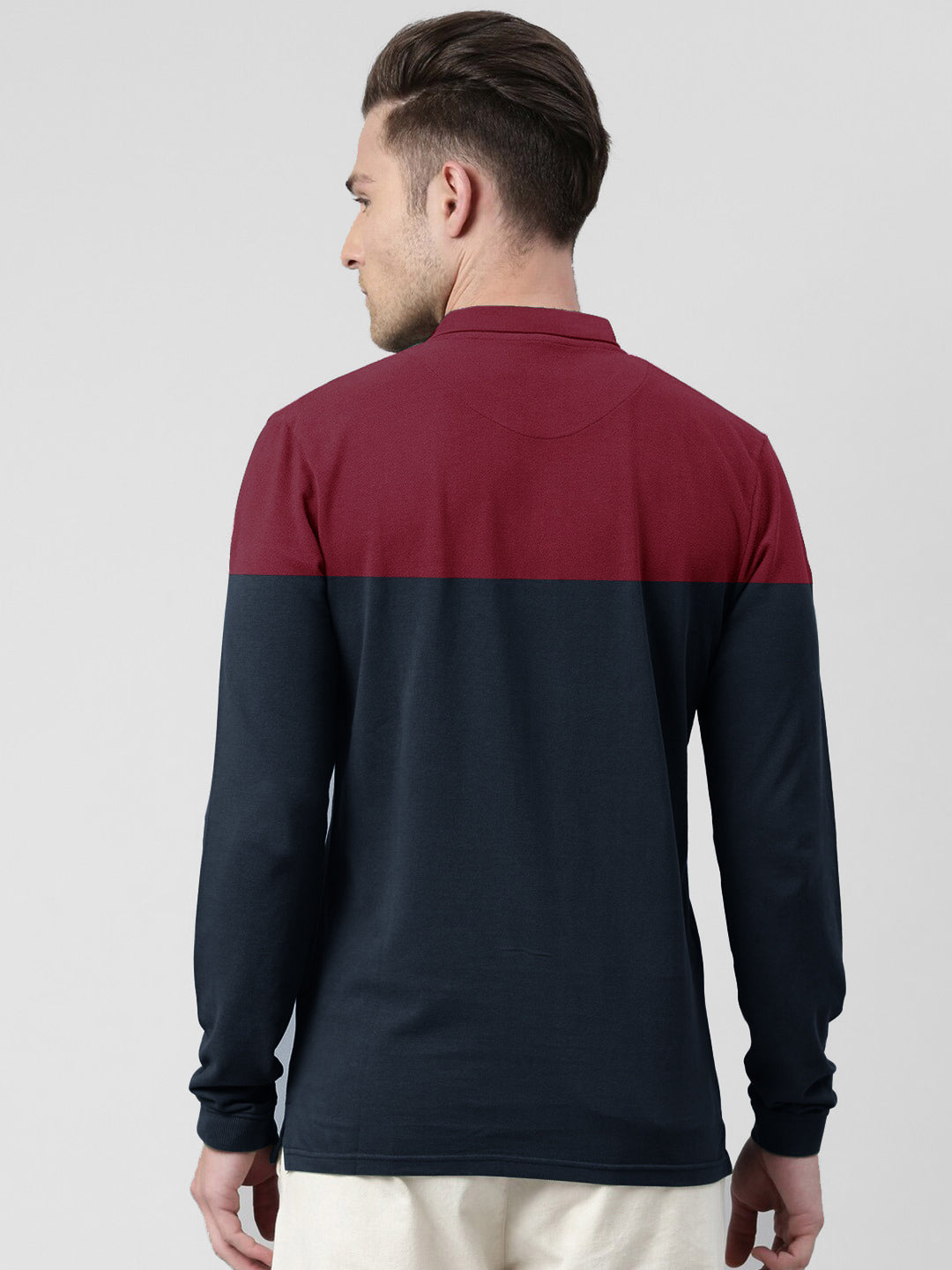 U.S.P.A Long Sleeve Polo Shirt For Men-Dark Red & Navy-BE2374