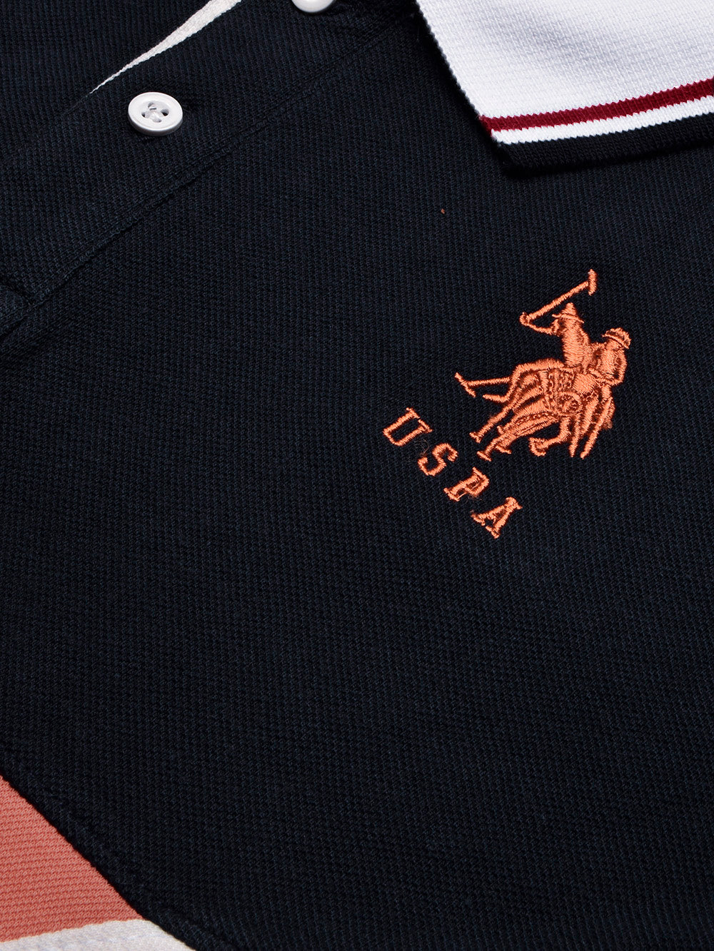 U.S Polo Assn. Summer Polo Shirt For Men-Dark Navy with Light Orange & White Panel-BE830/BR13069