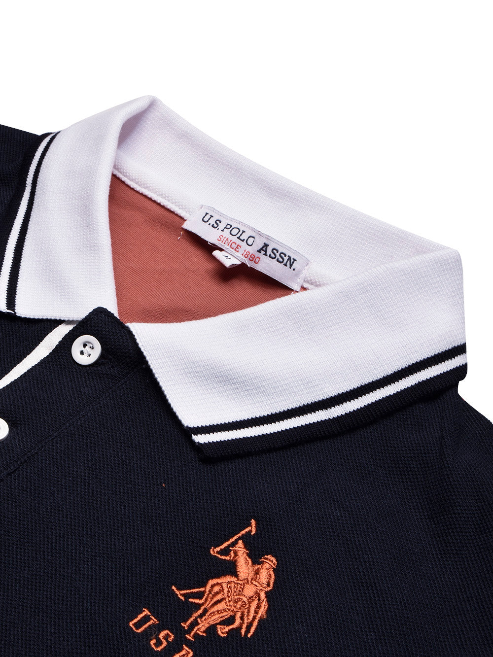 U.S Polo Assn. Summer Polo Shirt For Men Navy with Coral Orange Whit BrandsEgo