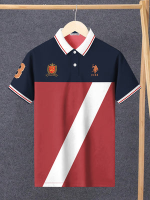 U.S Polo Assn. Summer Polo Shirt For Men-Navy with Coral Orange & White Panel-BE782/BR13029