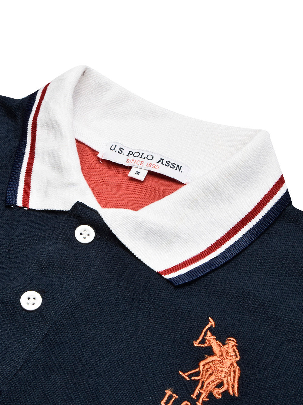 U.S Polo Assn. Summer Polo Shirt For Men-Navy with Coral Orange & White Panel-BE782/BR13029