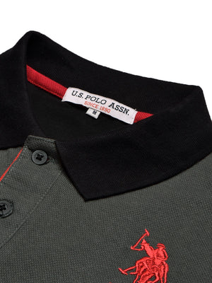 U.S Polo Assn. Summer Polo Shirt For Men-Olive with Black & Red Panel-BE831/BR13070