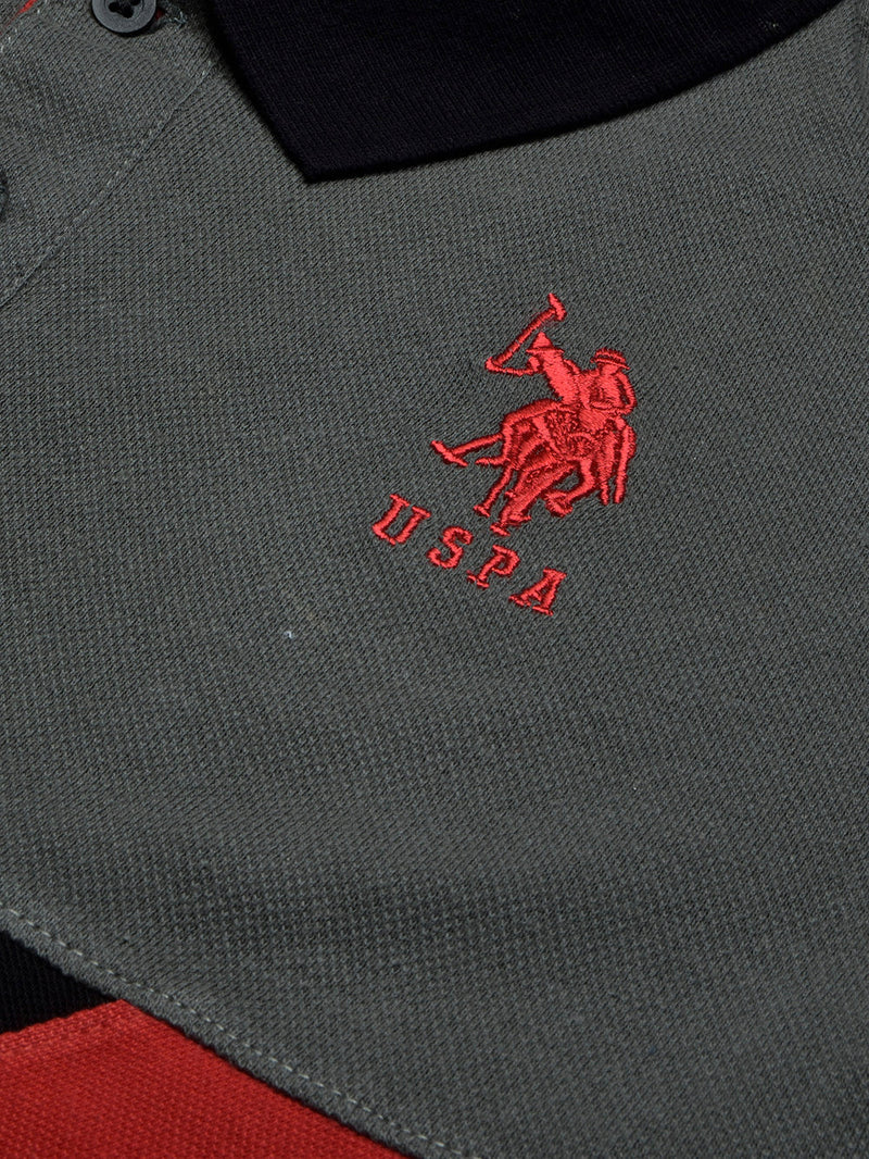 U.S Polo Assn. Summer Polo Shirt For Men-Olive with Black & Red Panel-BE831/BR13070