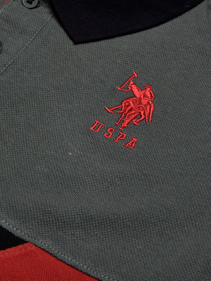 U.S Polo Assn. Summer Polo Shirt For Men-Olive with Black & Red Panel-BE831/BR13070