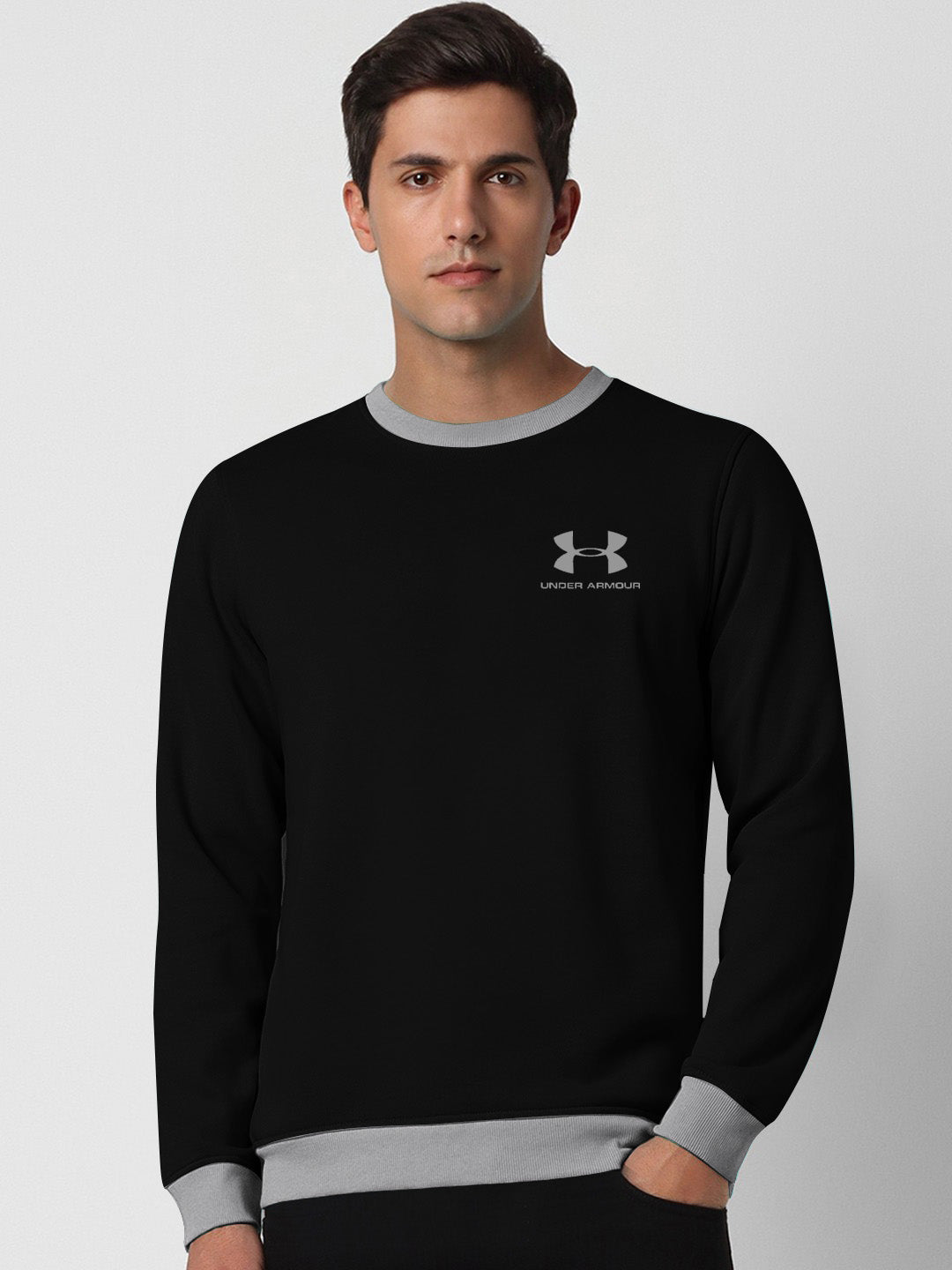 UA Fleece Funky Style Sweatshirt For Men-Black with Grey-BE2414