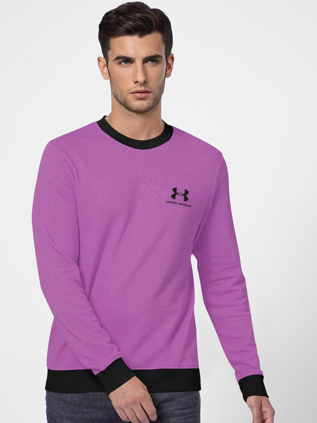 UA Fleece Funky Style Sweatshirt For Men-Dark Pink with Black-BE2505