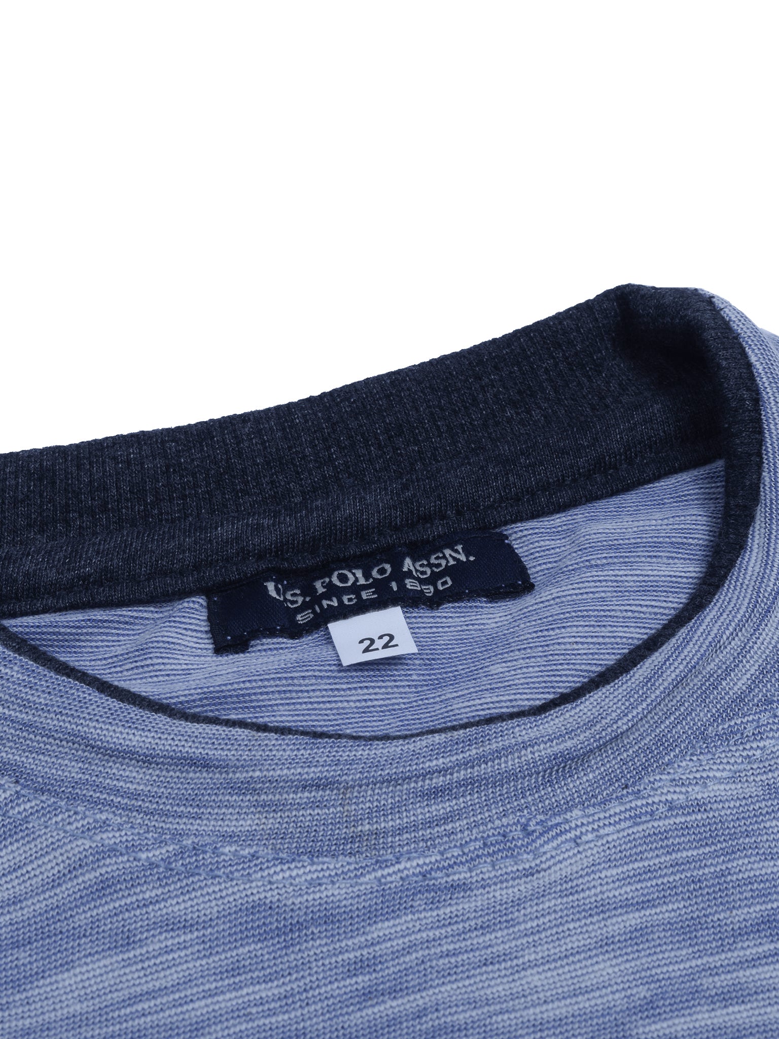 US POLO ASSN Single Jersey Long Sleeve Tee Shirt For Kids-Blue & Charcoal Melange-BE1156
