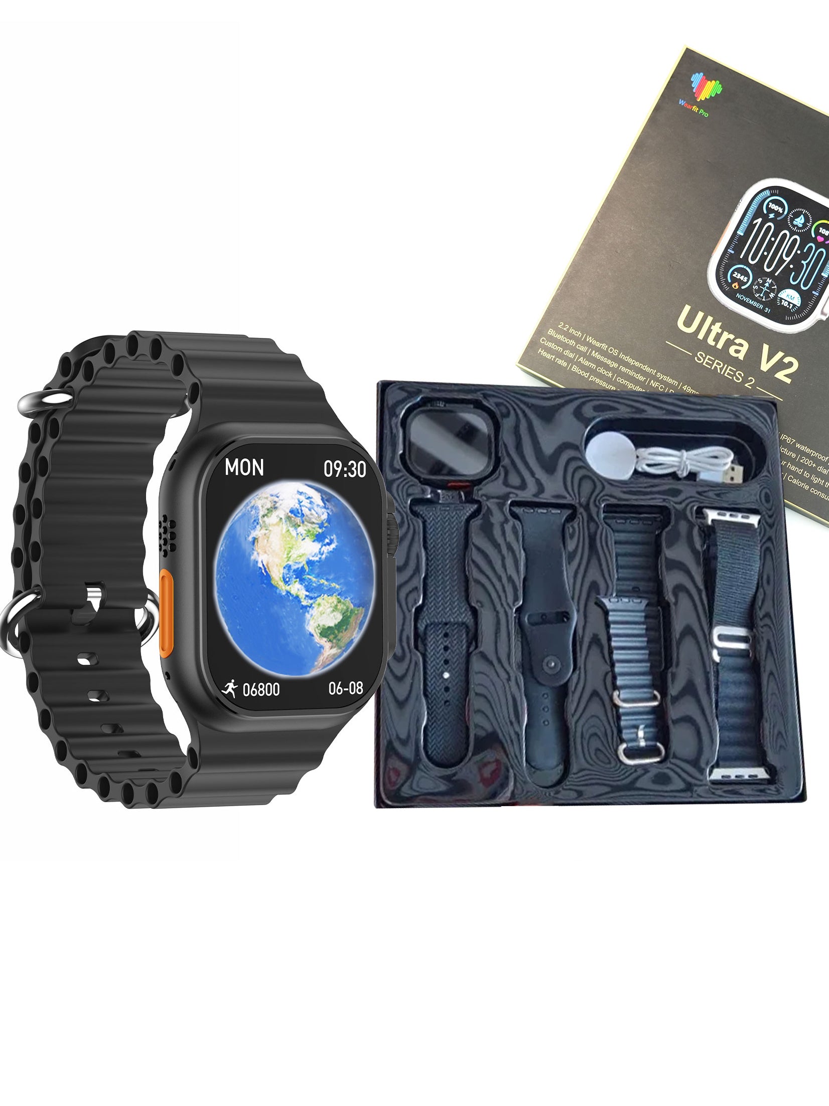 Ultra V2 New Fashion 2.2 Large Screen With 4 Straps Smart Watch With Wearfit Pro App-BE1888/BR14037