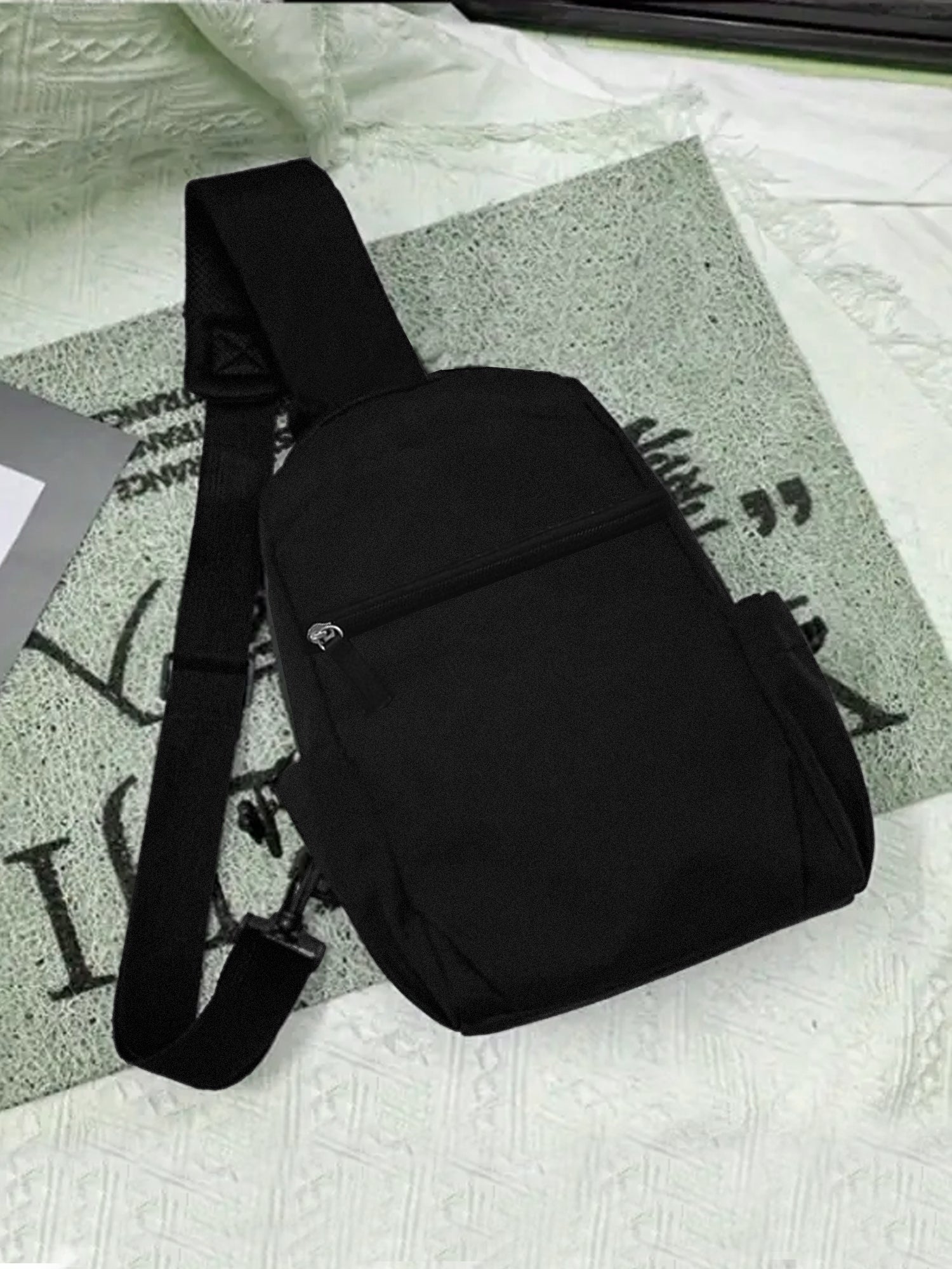 AMIRI Unisex Cross Body Travel Shoulder Bag-Black with Back Print-SP1469