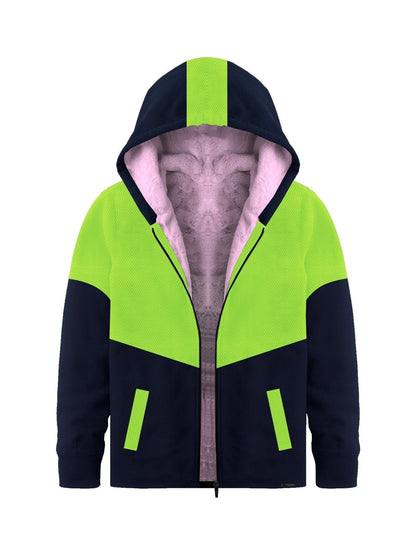 Mango Stylish Inner Fur Zipper Hoodie For Kids-Parrot & Navy-BE151/BR962