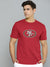 47 Raw Edge Crew Neck Half Sleeve Tee Shirt For Men-Red with Print-BE1144