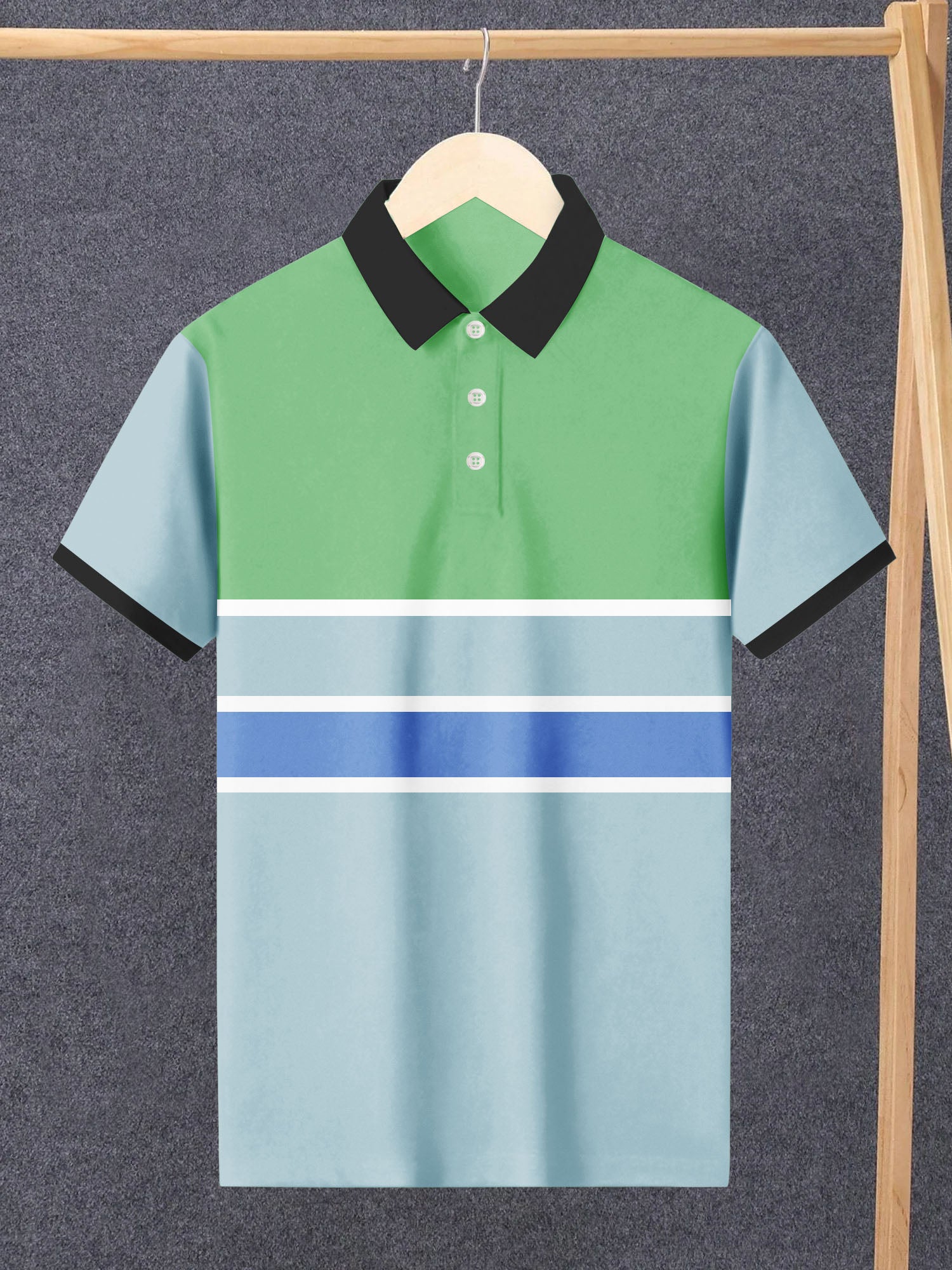 NXT Summer Polo Shirt For Men-Sky Blue & Cyan with Stripes-SP1518