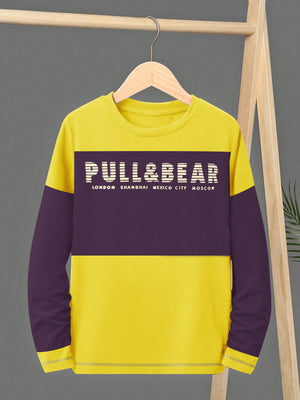 P&B Crew Neck Single Jersey Long Sleeve Tee Shirt For Kids-Yellow with Magenta Panel-SP2208