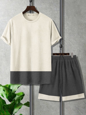 Summer Fashion T-Shirt & Lounge Short Suit For Men-Skin with Charcoal Melange-BR780