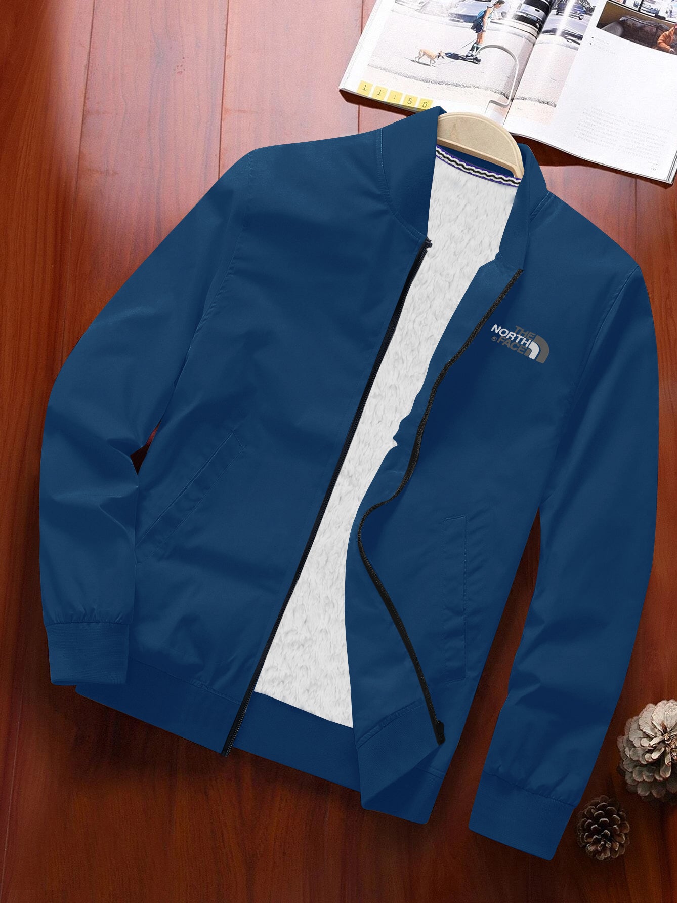 TNF Active Wear Zipper Fur Bomber Jacket For Men-Blue-SP817
