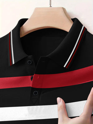 LV Summer Active Wear Polo Shirt For Men-Dark Navy with Red & White Stripe-BE1310/BR13555