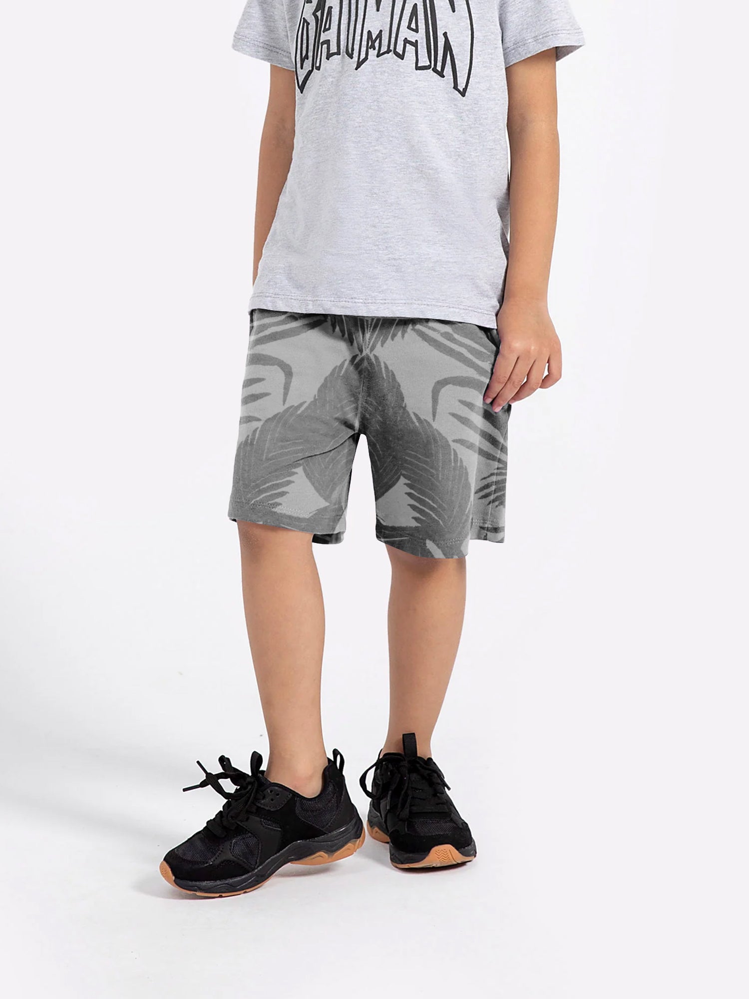 Next Terry Fleece Short For Kids-Grey With Allover Print-SP1378