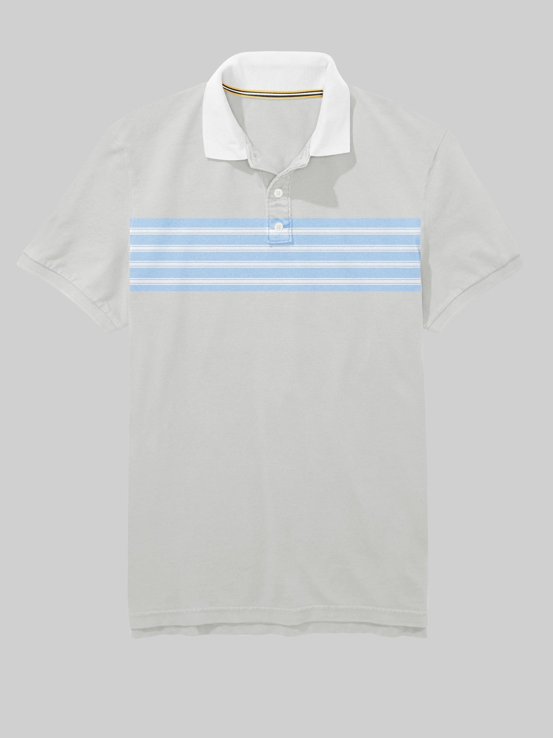 Summer Polo Shirt For Men-Smoke White with Sky Blue Pannel-RT48