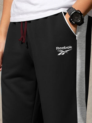 RBK Terry Fleece Jogger Sweatpant For Men-Black with Grey Melange Panel-BE2570