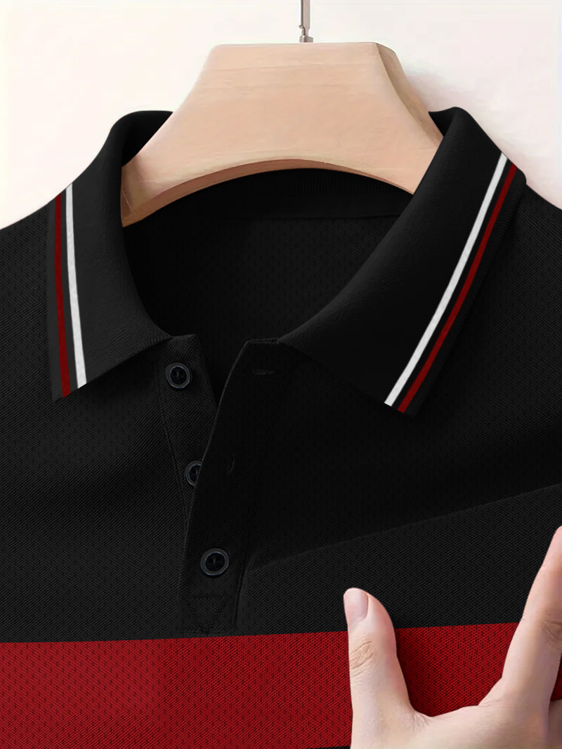 LV Summer Active Wear Polo Shirt For Men-Black with Grey & Red Panels-BE1345/BR13587