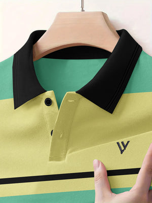 LV Summer Polo Shirt For Men-Dark Navy with Yellow & Green-SP1592/RT2383