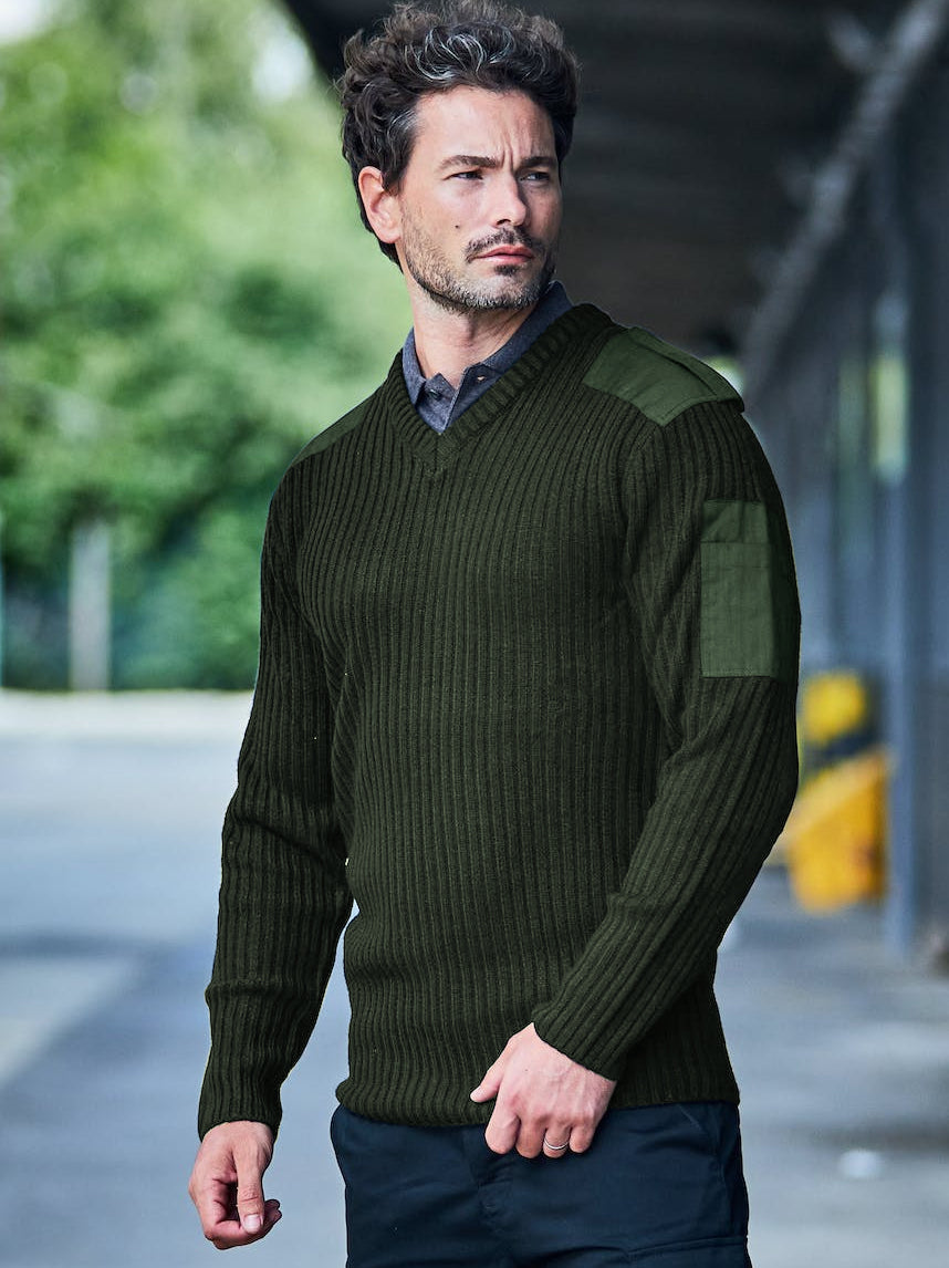 Full Fashion V Neck Wool Sweatshirt For Men-Dark Green-BE384/BR1151
