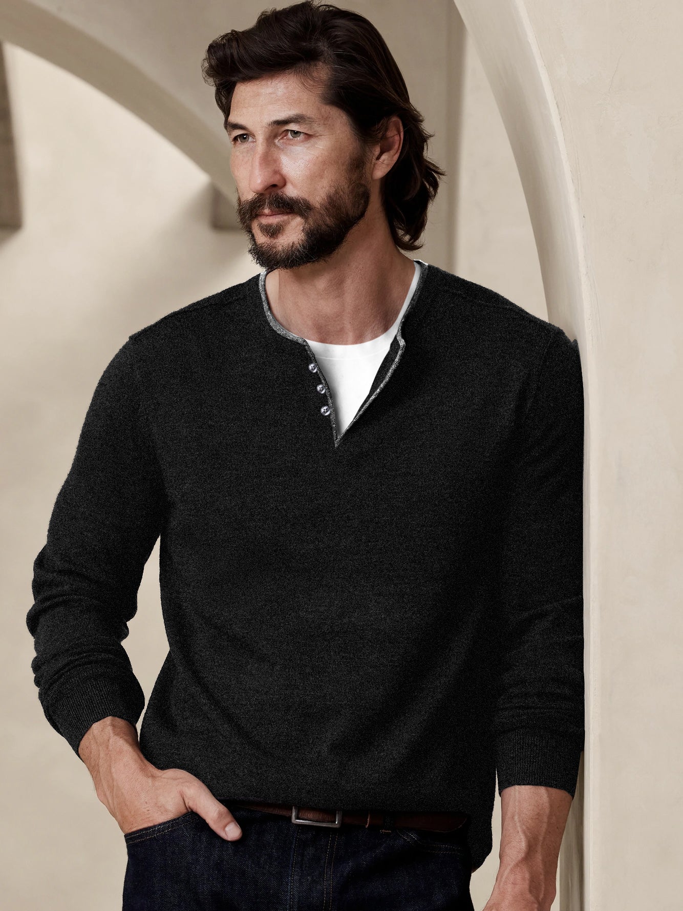 Mens henley sale sweatshirt