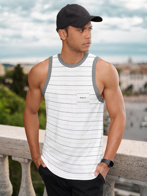 Roxy Sleeveless Pocket Style Vest T Shirt For Men-White With Stripes-BE948/BR13196