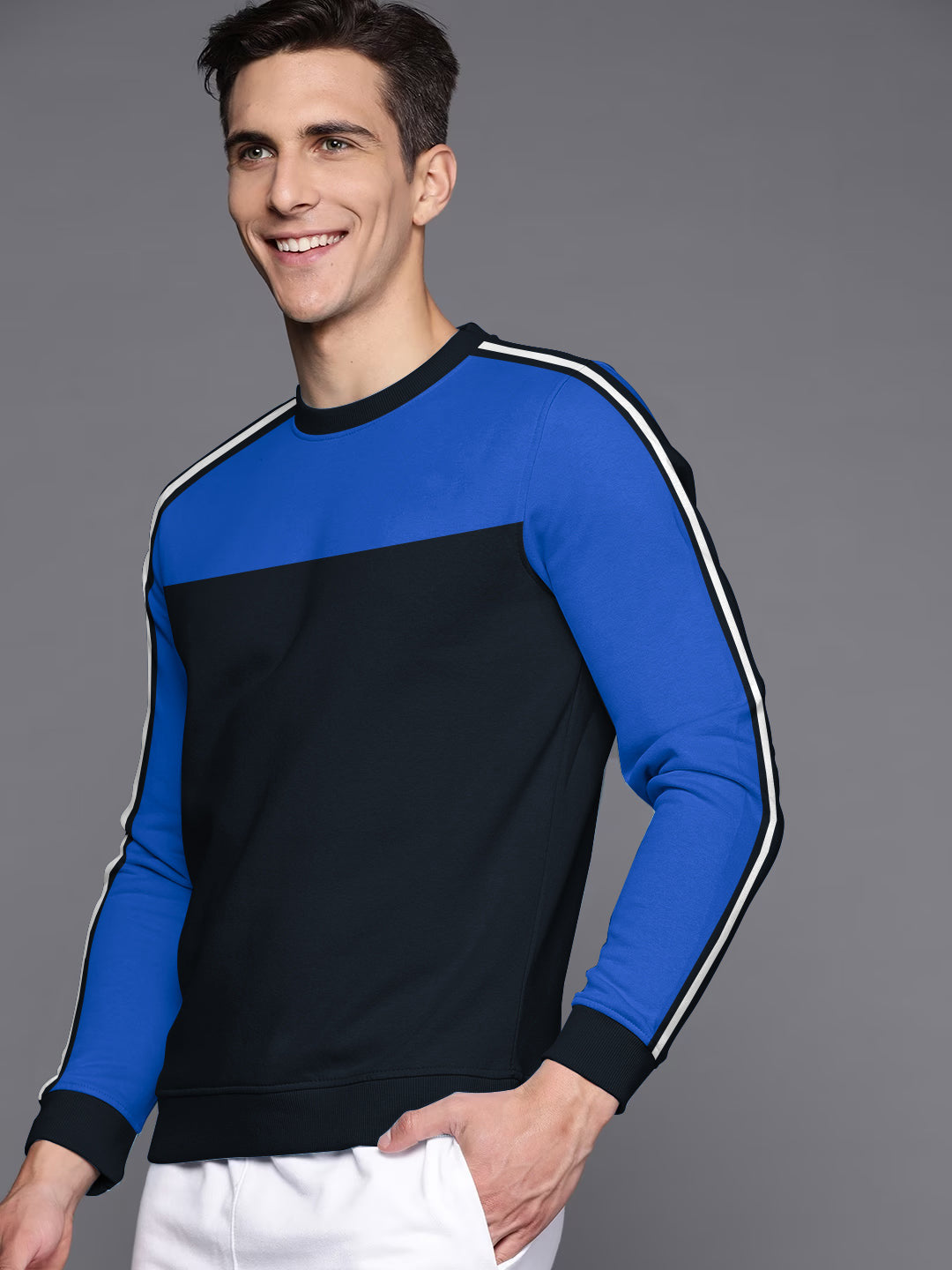 Louis Vicaci Fleece Sweatshirt For Men-Black with Blue-BR832