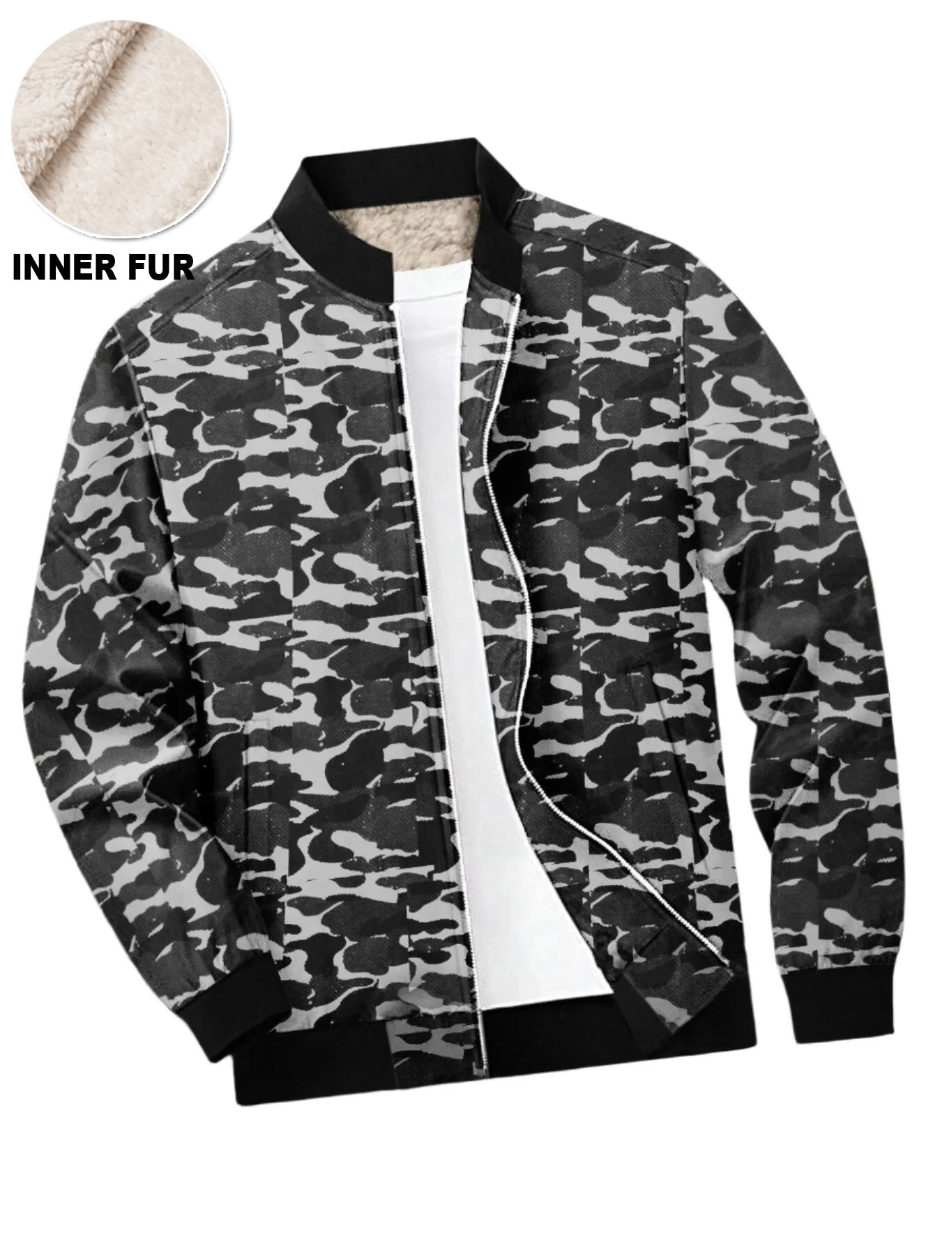 Louis Vicaci Fur Zipper Mock Neck Jacket For Men-Camouflage-SP10