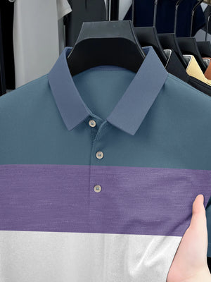 NXT Summer Polo Shirt For Men-Bond Blue with White & Purple Stripe-BE722/BR12974