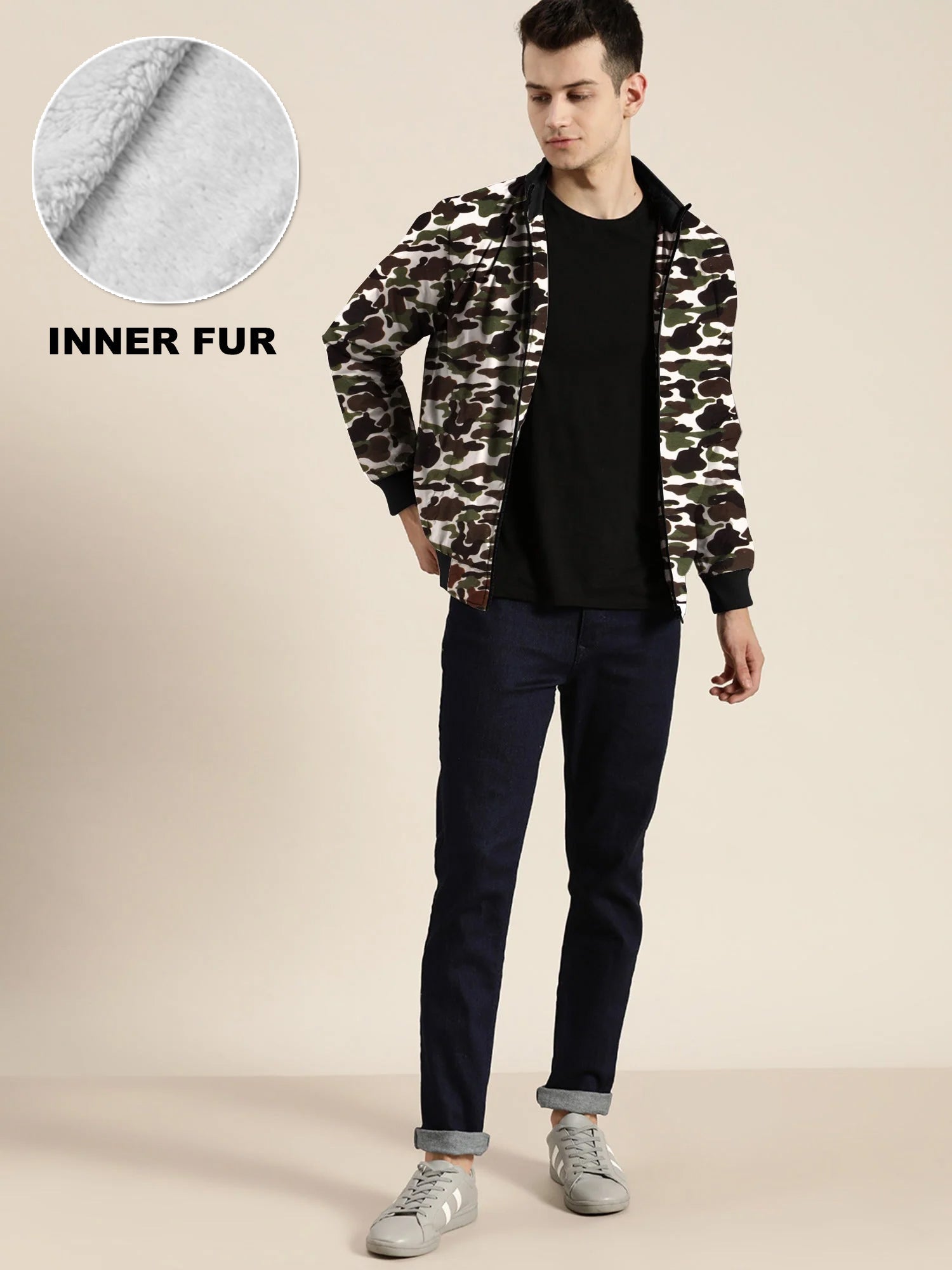 Louis Vicaci Fur Zipper Mock Neck Jacket For Men-Camouflage-SP175/RT2107