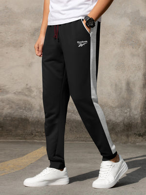 RBK Terry Fleece Jogger Sweatpant For Men-Black with Grey Melange Panel-BE2570