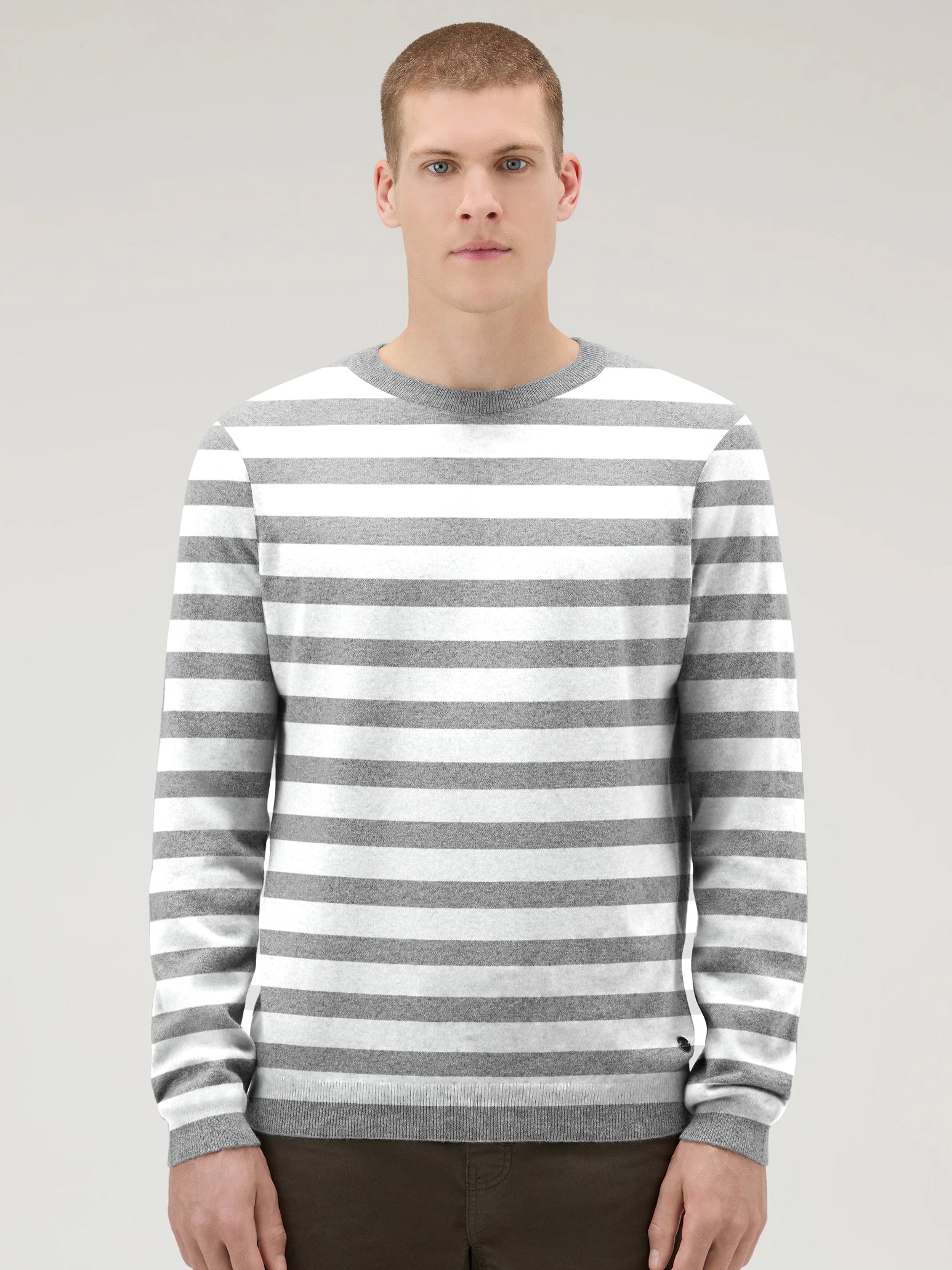 Full Fashion Wool Sweatshirt For Men-White & Grey Melange-BE401