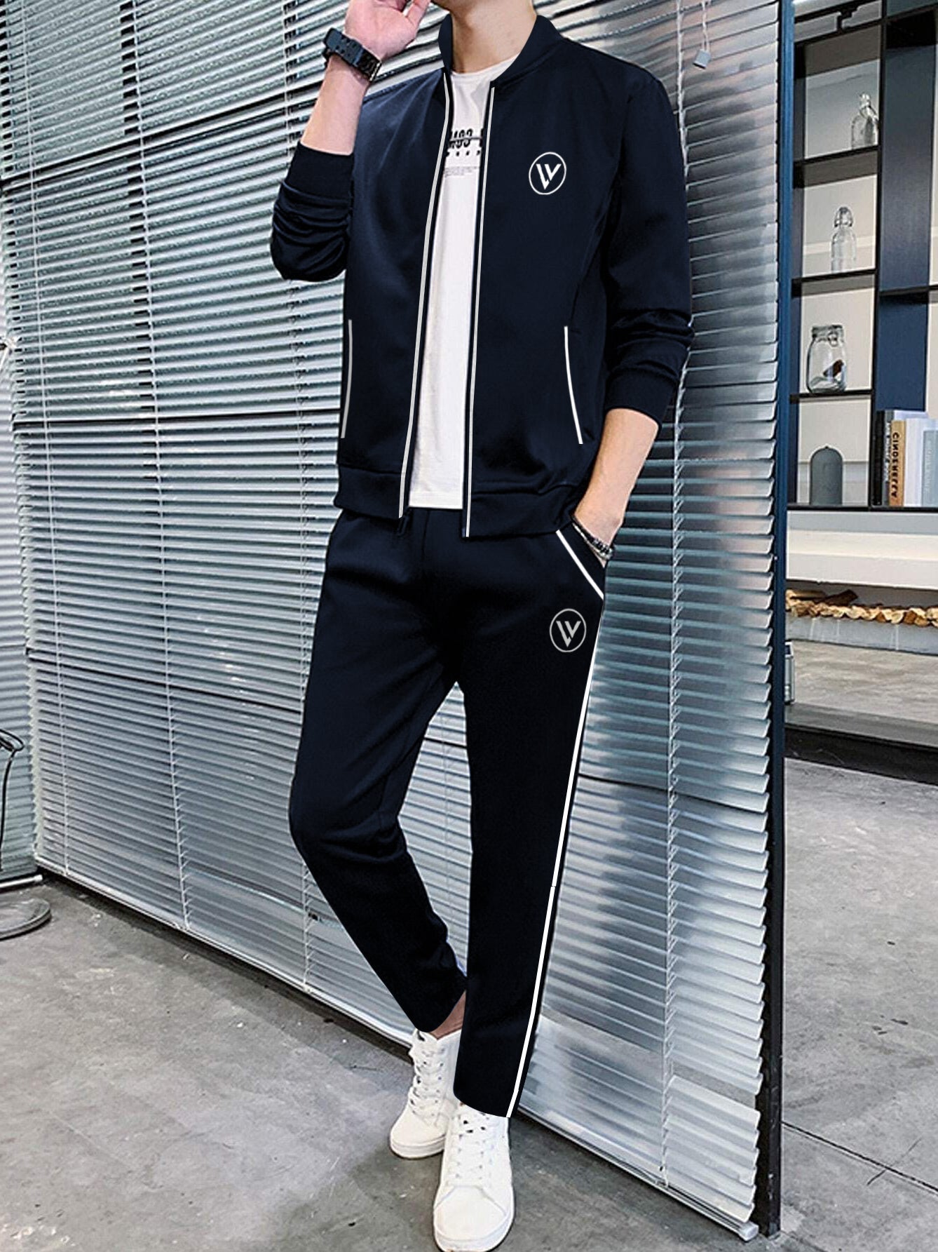 Louis Vicaci Fleece Zipper Tracksuit For Men-Dark Navy-BR830