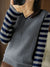 Full Fashion Long Sleeve Check & Stripe Sweater For Women-Grey & Navy-BE472