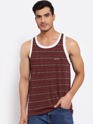 Roxy Sleeveless Pocket Style Vest T Shirt For Men-Burgundy With Stripes-BE949/BR13197