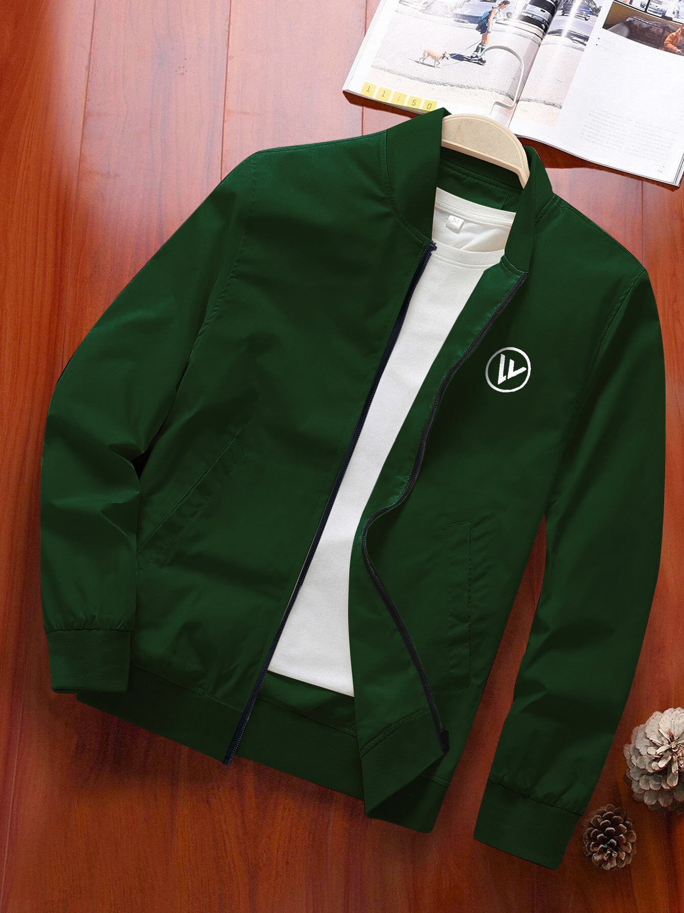 Louis Vicaci Zipper Fur Bomber Jacket For Men-Dark Green-BE370/BE1142