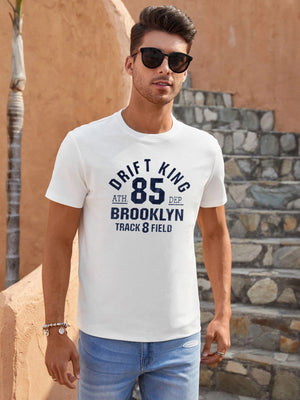 Drift King Crew Neck Tee Shirt For Men-White-SP2370