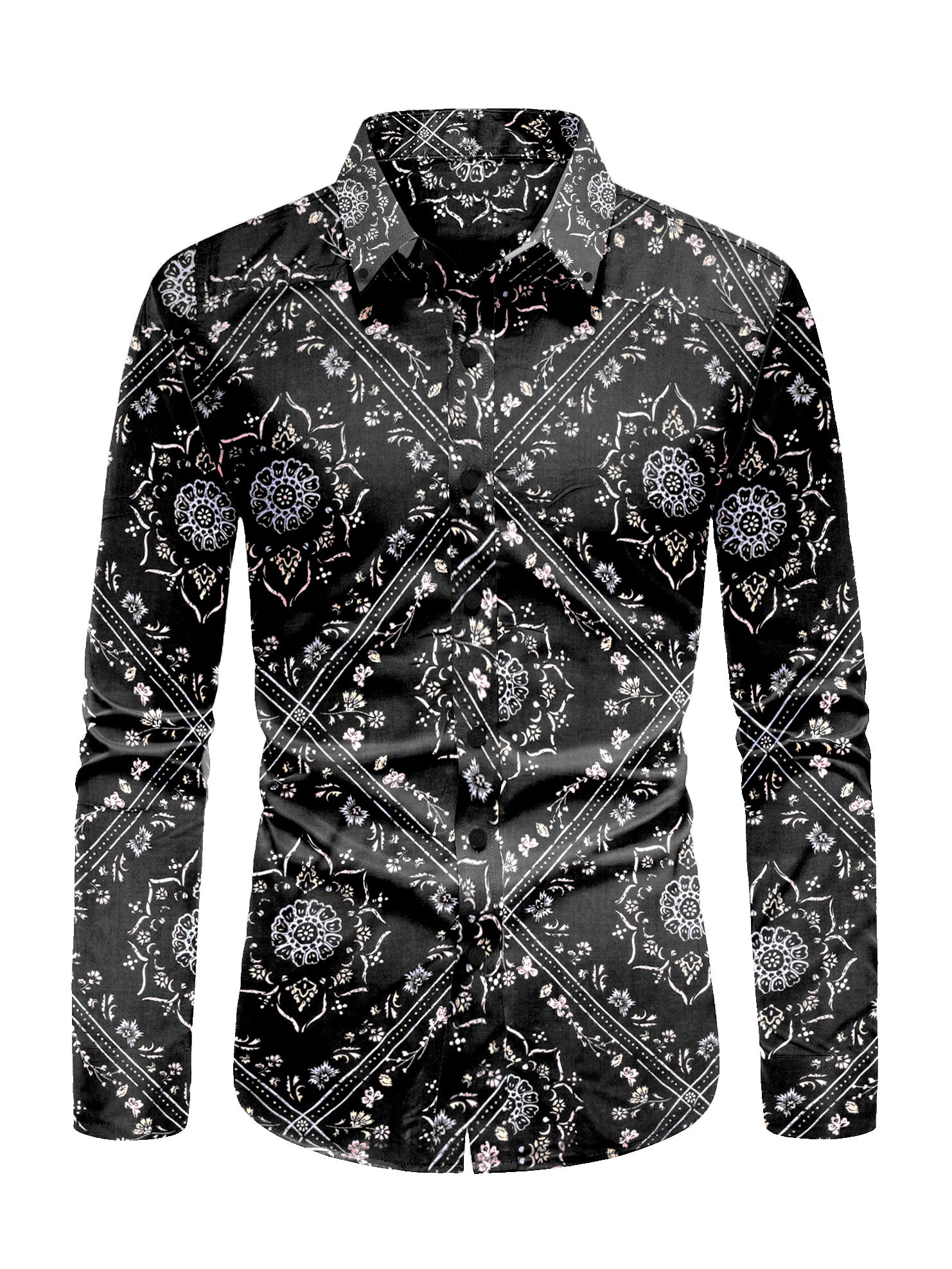 Oxen Nexoluce Premium Slim Fit Casual Shirt For Men-Black with Allover Print-SP2134