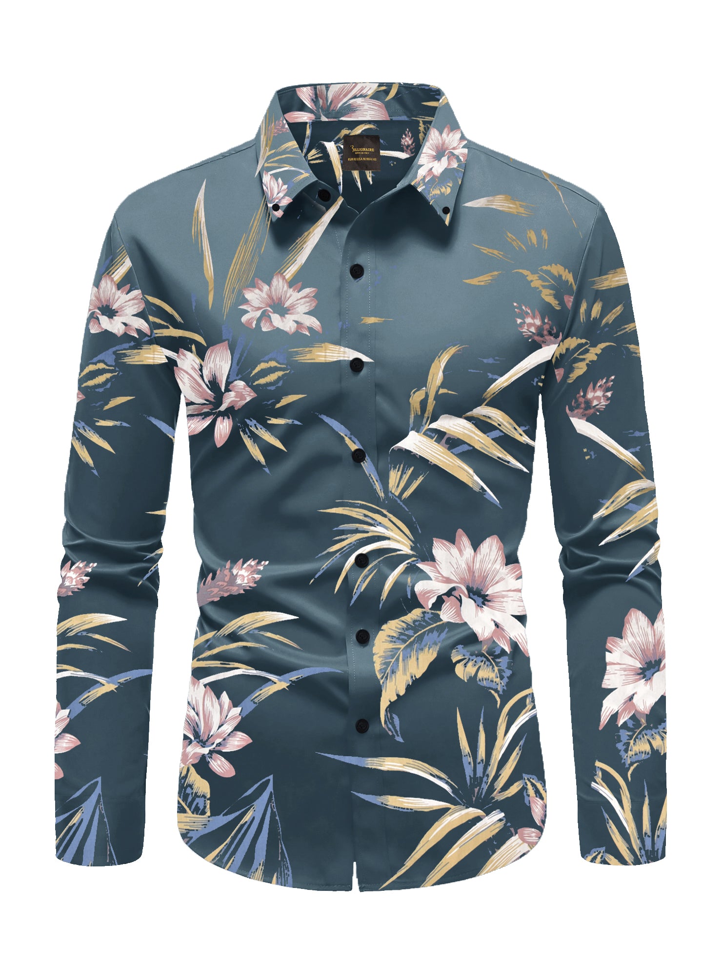 Billionaire Premium Slim Fit Casual Shirt For Men-Blue with Allover Leaf Print-SP2488