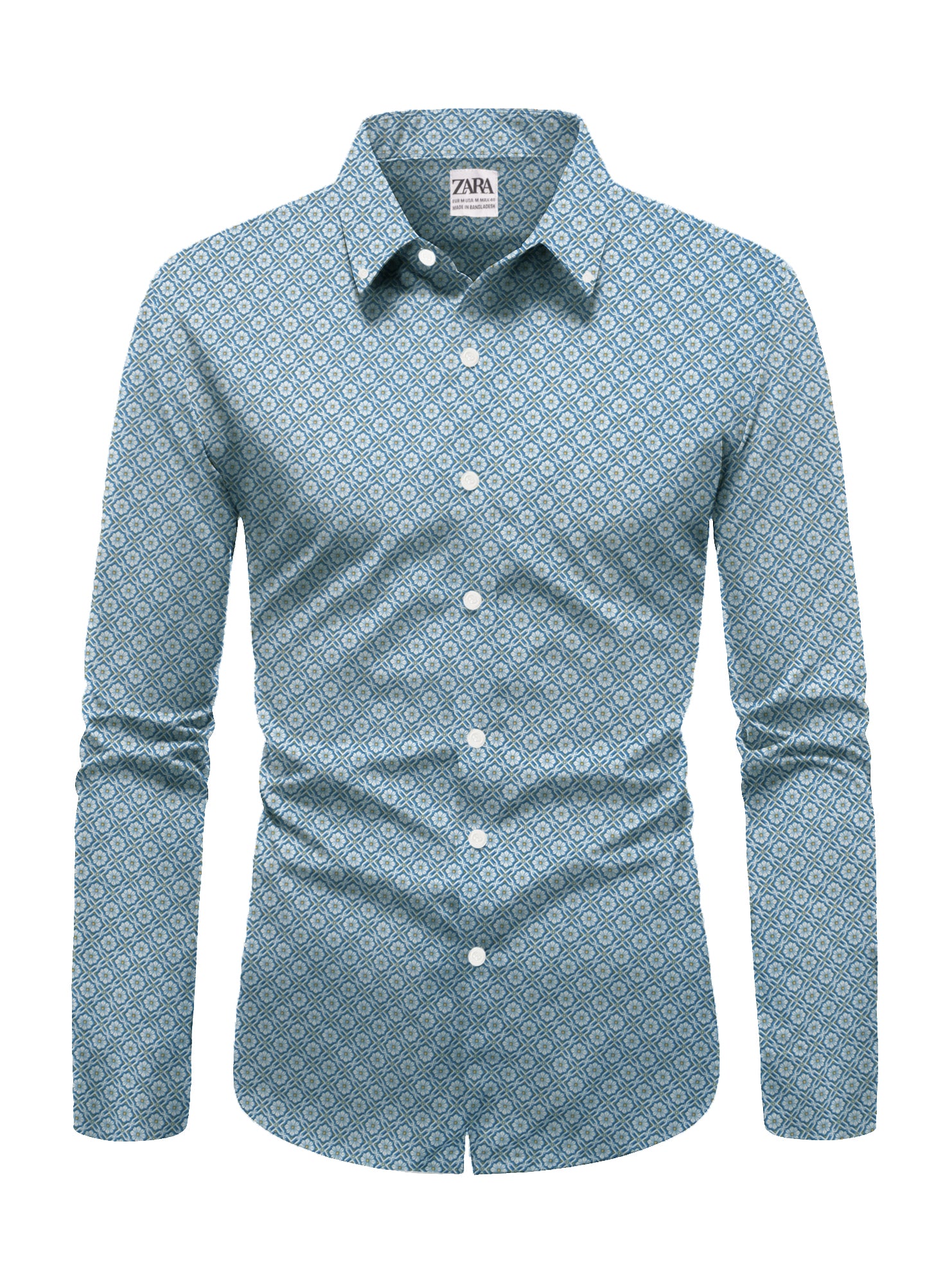 ZM Premium Slim Fit Casual Shirt For Men-Blue with Allover Print-SP2487