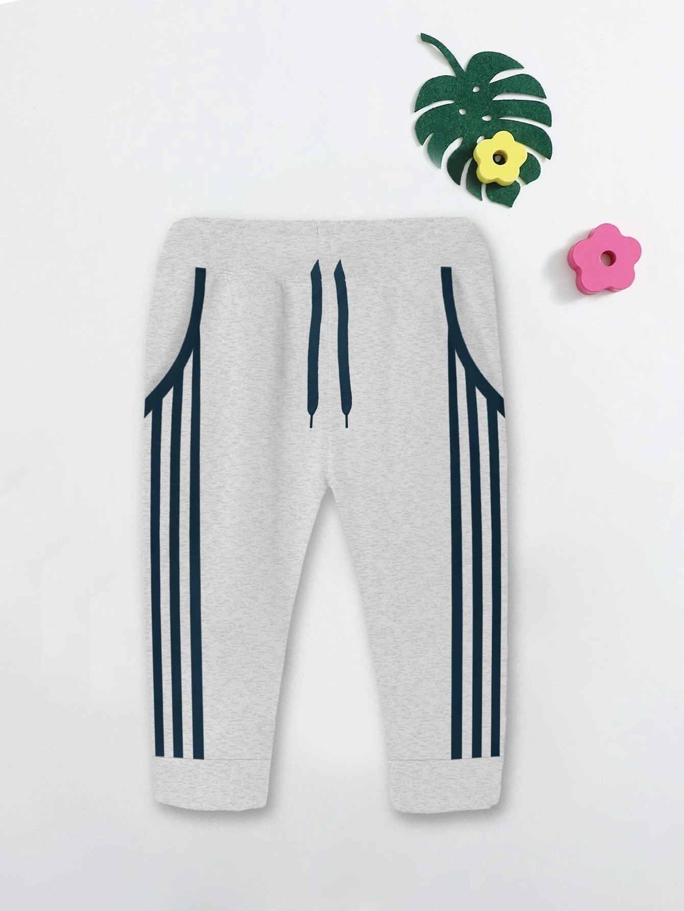 Summer Jersey Terry Slim Fit Short For Kids-Grey Melange with Navy Stripes-RT2474