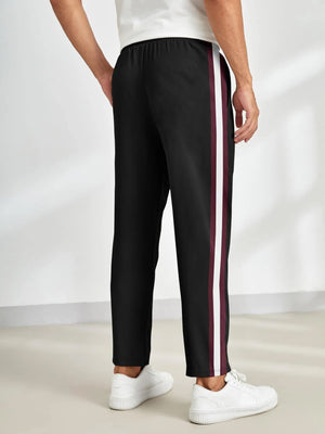 Louis Vicaci Fleece Trouser Pant For Men-Black with Maroon & White Stripe-BR692