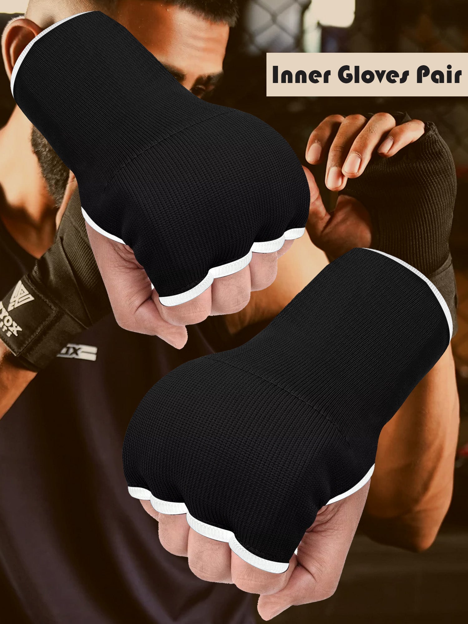 Single Left Hand Premium Quality Gloves Pair-Black with White-LV477