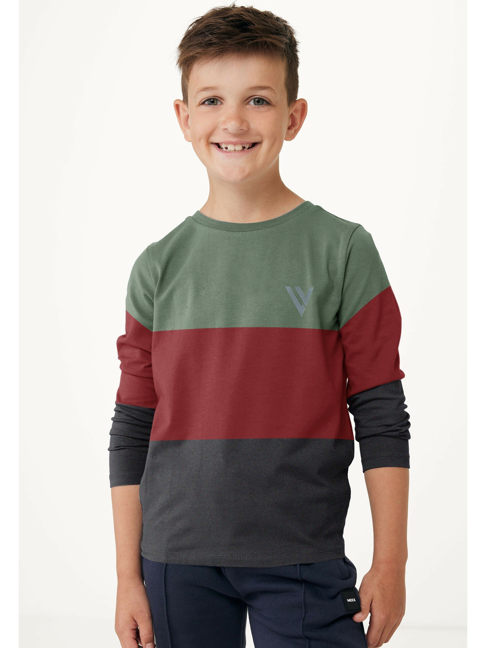 Crew Neck Long Sleeve Single Jersey Tee Shirt For Kids-Light Olive With Panels-AZ145